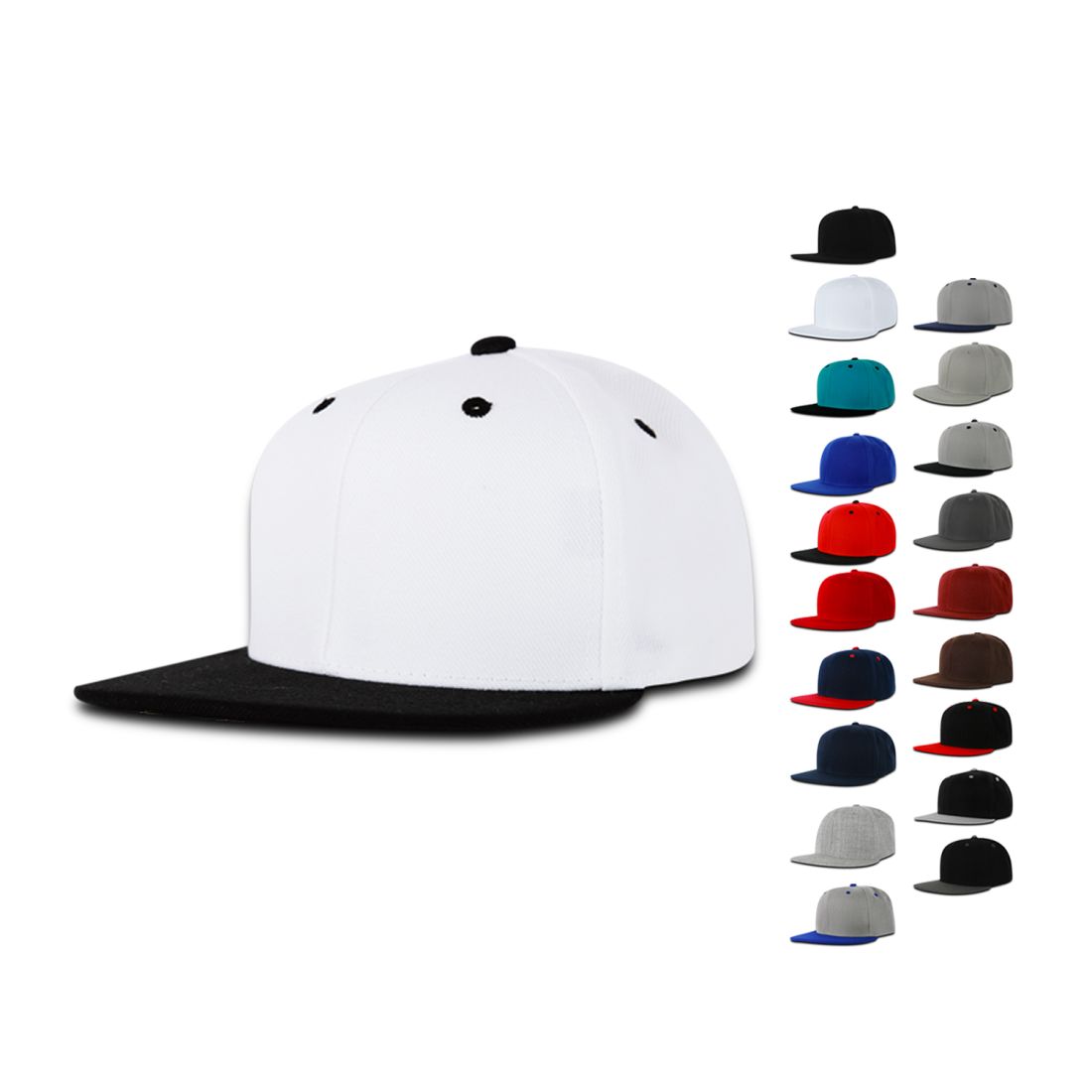 Decky 7011 Kids Youth Snapback Hats 6 Panel High Profile Flat Bill Cap