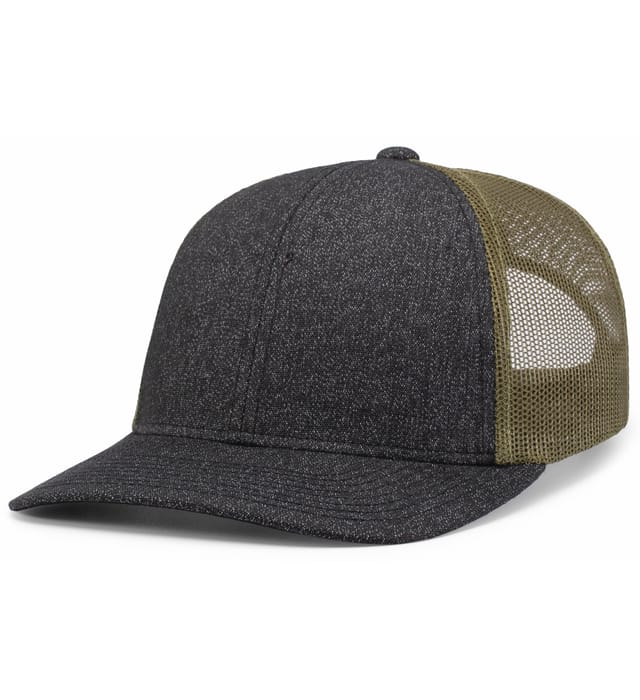 Custom Embroidered Pacific Headwear 210C Melange Heather Low-Profile Trucker Hat - Flat Embroidery