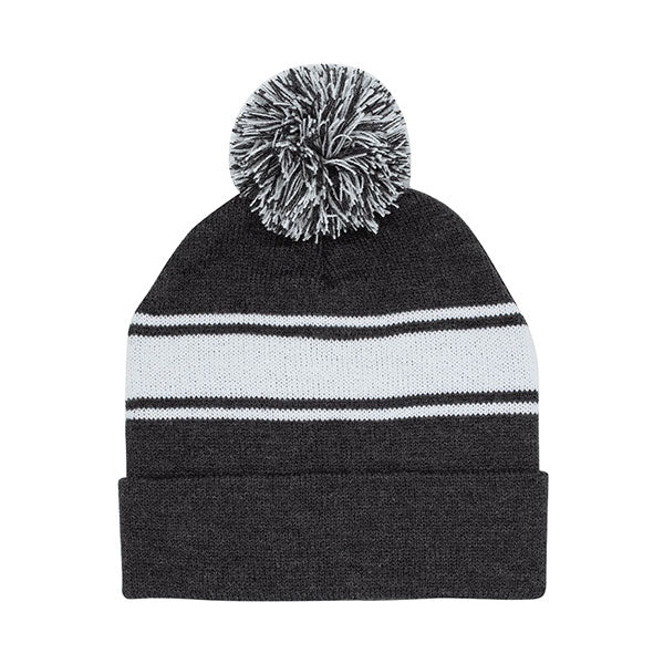 Mega Cap 5076 Striped Pom Beanie with Cuff