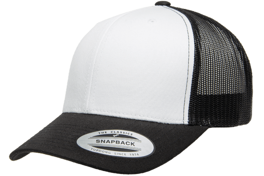 Yupoong 6606W Retro Trucker Hat Baseball Cap with Mesh Back White Front YP Classics - Star Hats & Embroidery