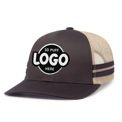 Custom Embroidered Pacific Headwear P115 Low-Profile Stripe Trucker Cap - 3D Embroidery