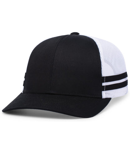 Custom Embroidered Pacific Headwear P115 Low-Profile Stripe Trucker Cap - 3D Embroidery