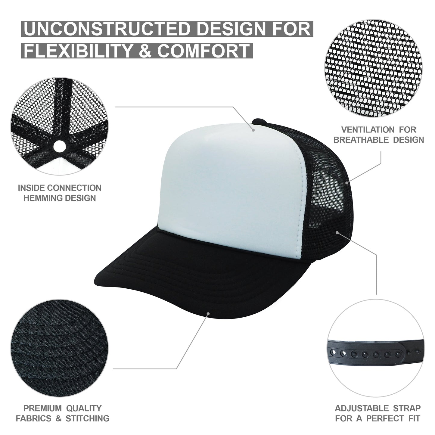 Custom Printed Nissun 5 Panel Foam Trucker Hat Mesh Back Cap - SSC, SPC