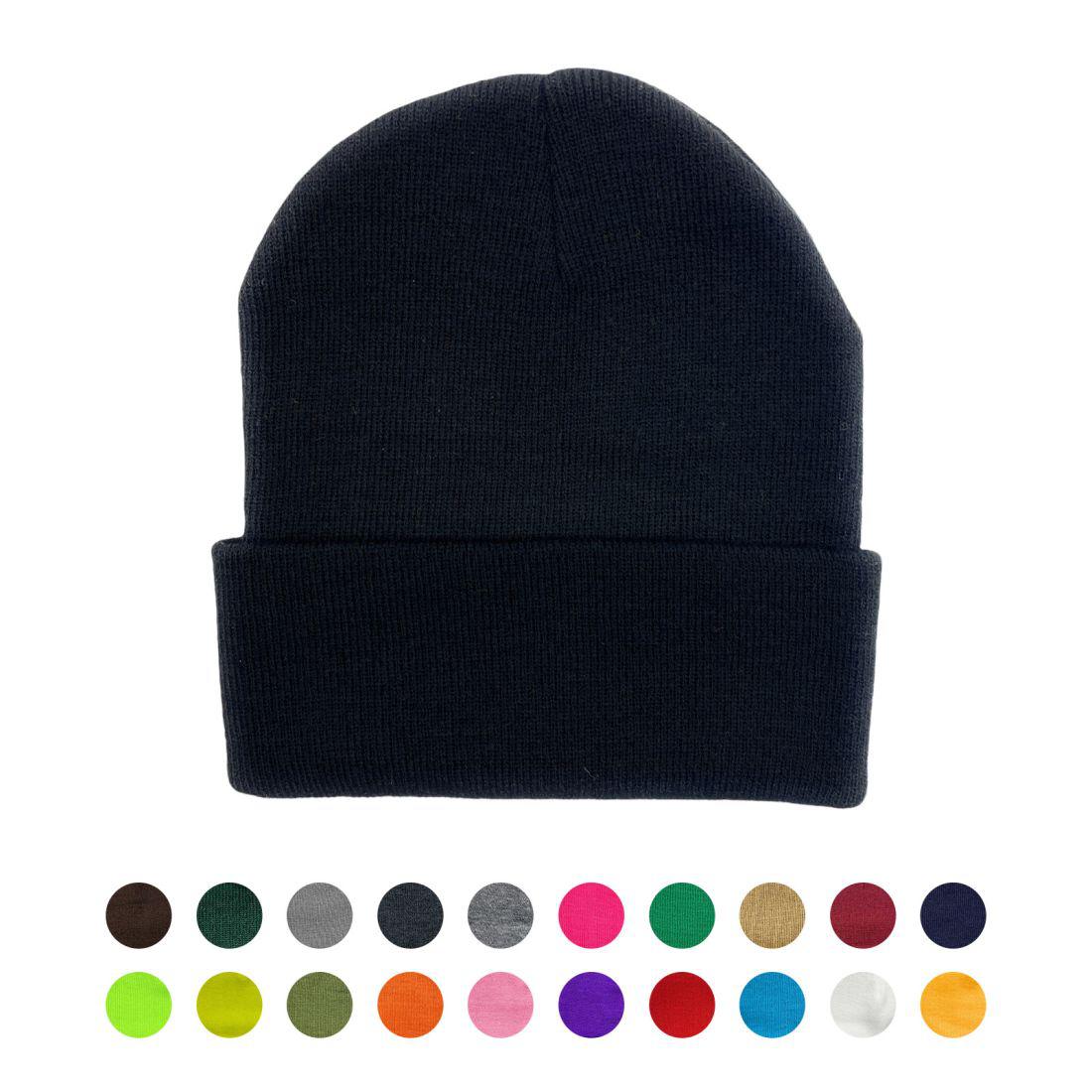 Beanies Caps Toboggan Cuffed Soft Knit in Bulk Multi-Color Plain Blank Wholesale Lot