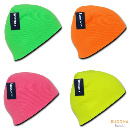 1 Dozen Bright Neon Short Beanies Caps Hats Knit Ski Skull Snowboard Wholesale Bulk-Casaba Shop