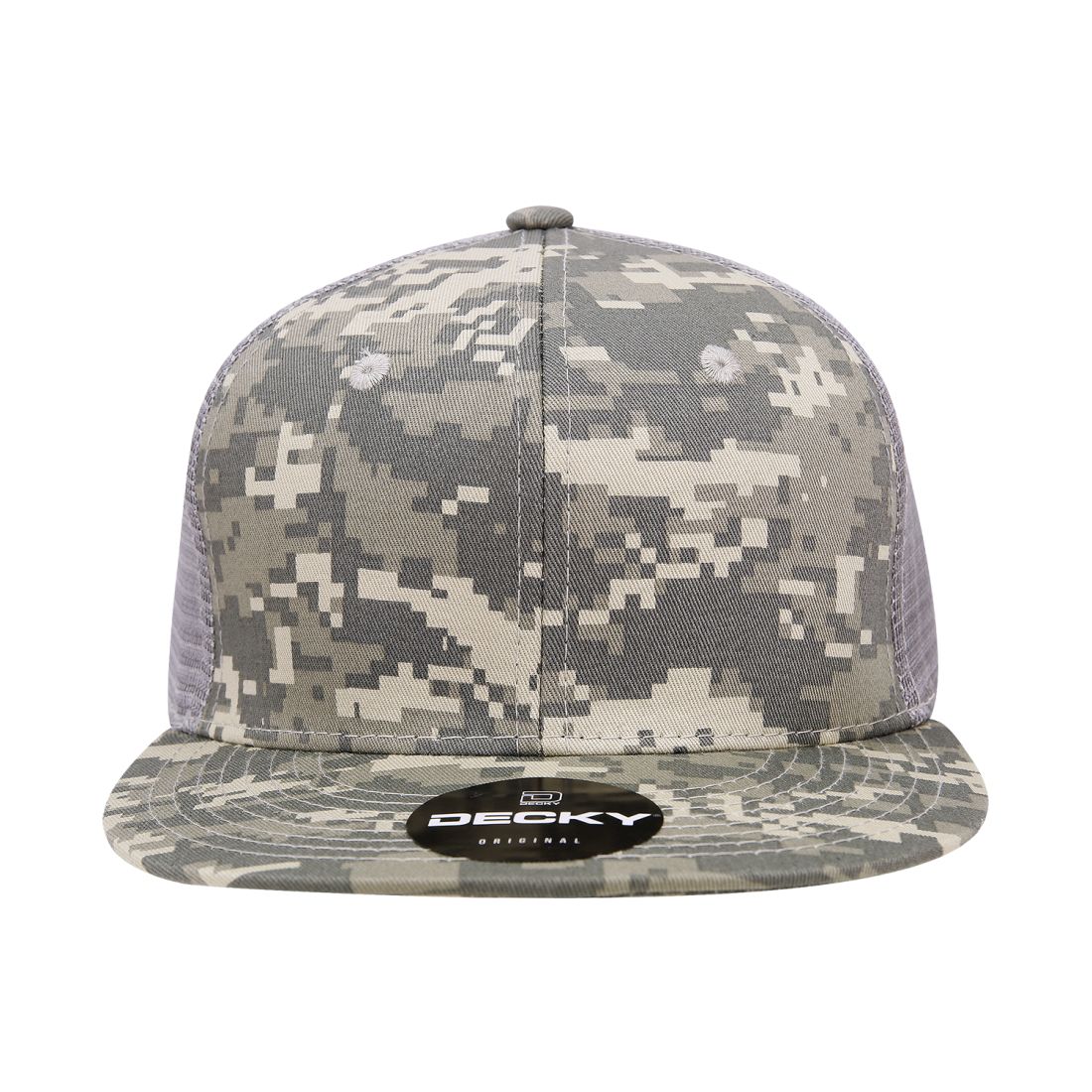 Decky 1055 Camo Trucker Hats High Profile 6 Panel Snapback Caps Flat Bill Mesh Wholesale