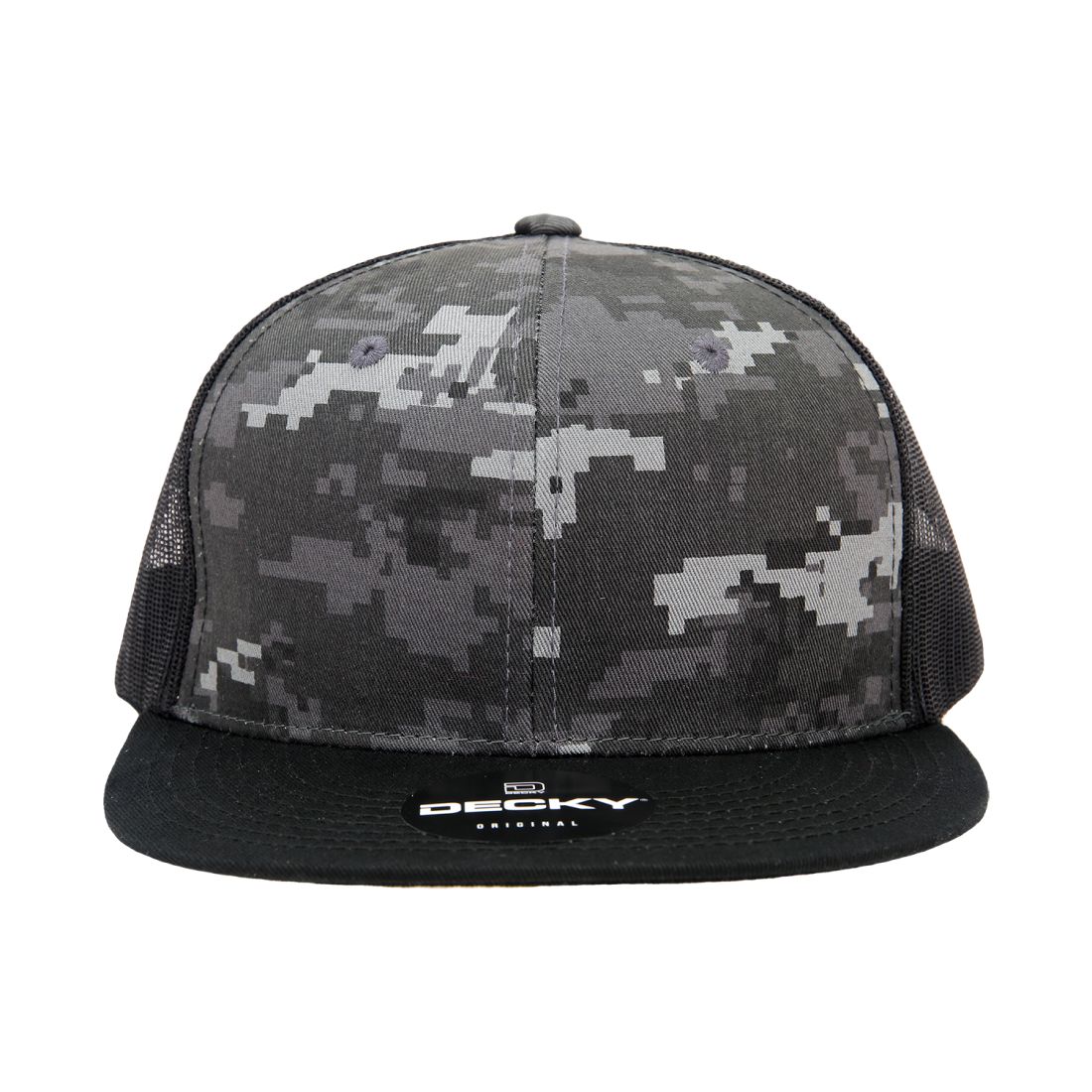 Decky 1055 Camo Trucker Hats High Profile 6 Panel Snapback Caps Flat Bill Mesh Wholesale