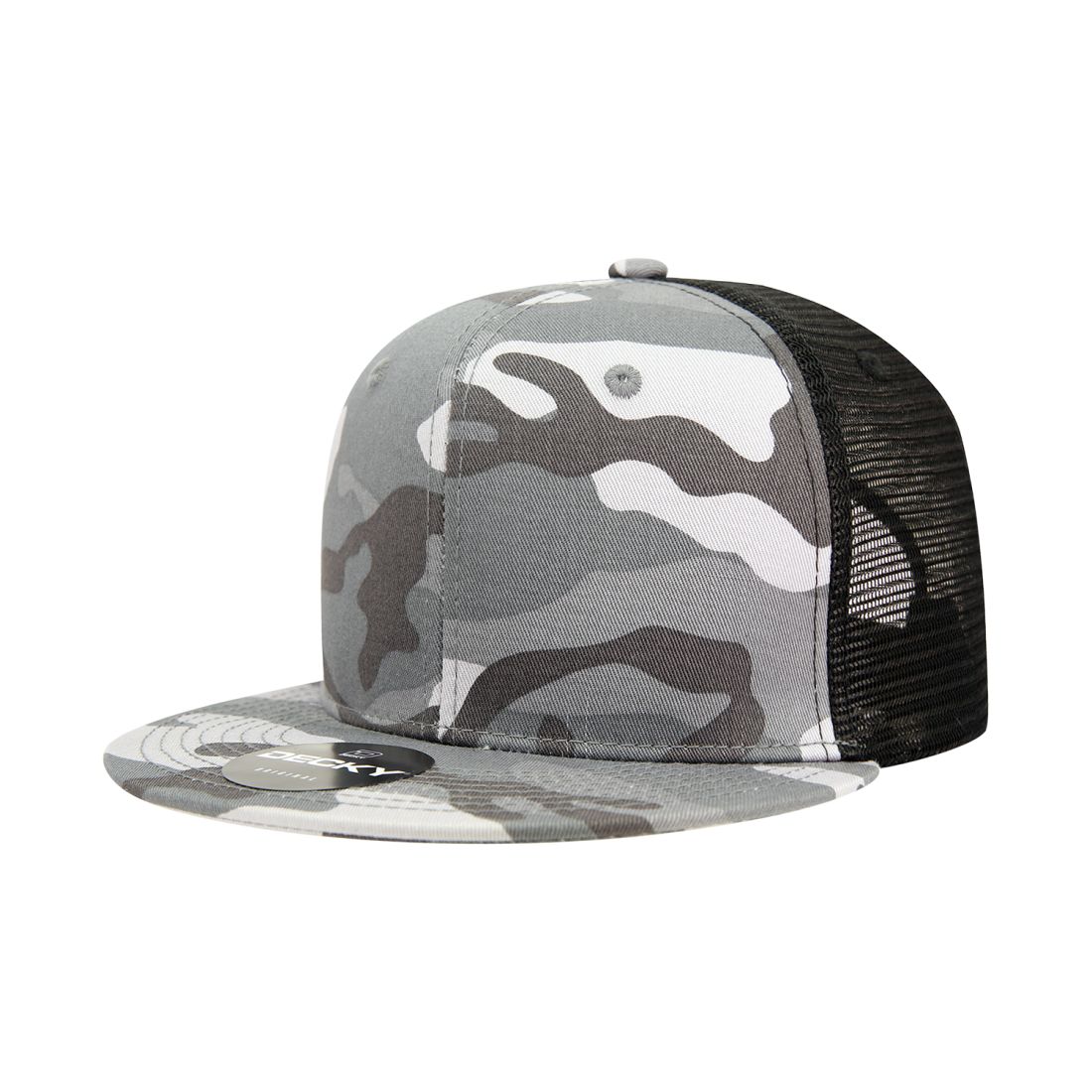 Decky 1055 Camo Trucker Hats High Profile 6 Panel Snapback Caps Flat Bill Mesh Wholesale