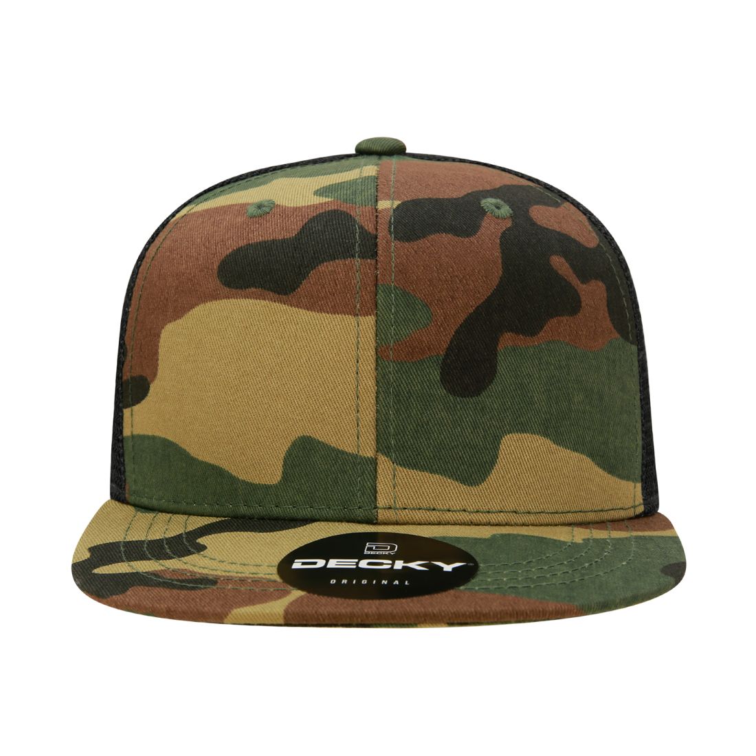 Decky 1055 Camo Trucker Hats High Profile 6 Panel Snapback Caps Flat Bill Mesh Wholesale