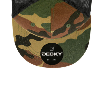 Decky 1055 Camo Trucker Hats High Profile 6 Panel Snapback Caps Flat Bill Mesh Wholesale