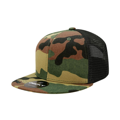 Decky 1055 Camo Trucker Hats High Profile 6 Panel Snapback Caps Flat Bill Mesh Wholesale