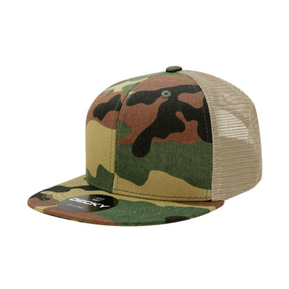 Decky 1055 Camo Trucker Hats High Profile 6 Panel Snapback Caps Flat Bill Mesh Wholesale