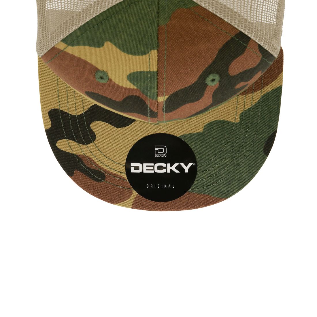 Decky 1055 Camo Trucker Hats High Profile 6 Panel Snapback Caps Flat Bill Mesh Wholesale