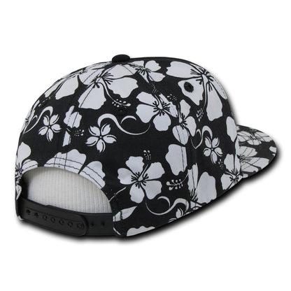 Decky 1067 Hawaiian Floral Snapback Hats Black Panel Flat Bill Caps Cotton Wholesale