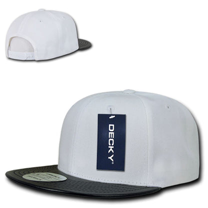 Decky 1071 Vinyl Brim Flat Bill Snapback Hats High Profile 6 Panel Caps Wholesale