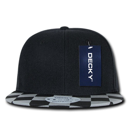 Decky 1095 High Profile Checkered Bill Snapback Hats 6 Panel Flat Bill Caps Wholesale