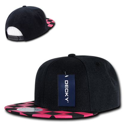 Decky 1095 High Profile Checkered Bill Snapback Hats 6 Panel Flat Bill Caps Wholesale