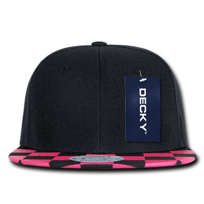 Decky 1095 High Profile Checkered Bill Snapback Hats 6 Panel Flat Bill Caps Wholesale