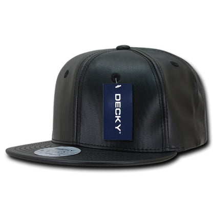 Decky 1103 High Profile Faux Leather Snapback Hats 6 Panel Flat Bill Baseball Caps Wholesale