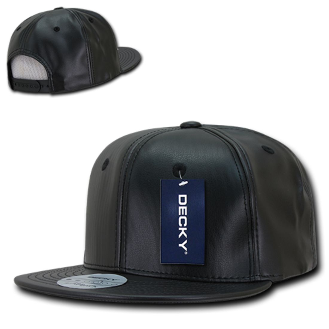 Decky 1103 High Profile Faux Leather Snapback Hats 6 Panel Flat Bill Baseball Caps Wholesale