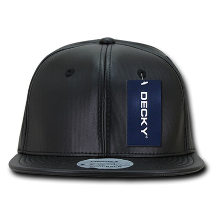 Decky 1103 High Profile Faux Leather Snapback Hats 6 Panel Flat Bill Baseball Caps Wholesale