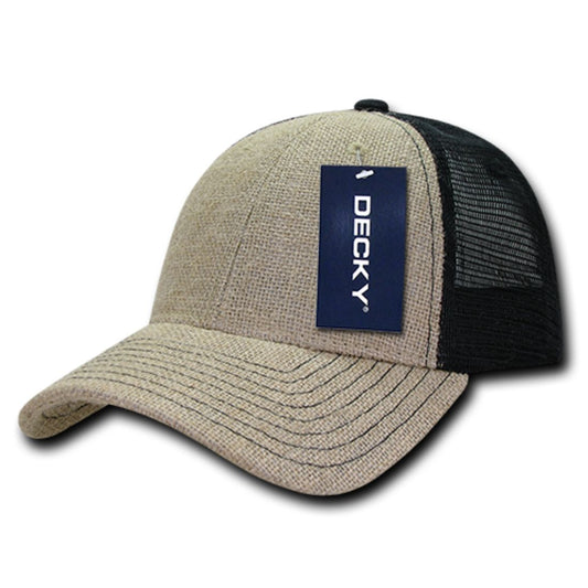 Decky 1136 Low Profile Jute Trucker Hats 6 Panel Curved Bill Baseball Caps Wholesale - Star Hats & Embroidery