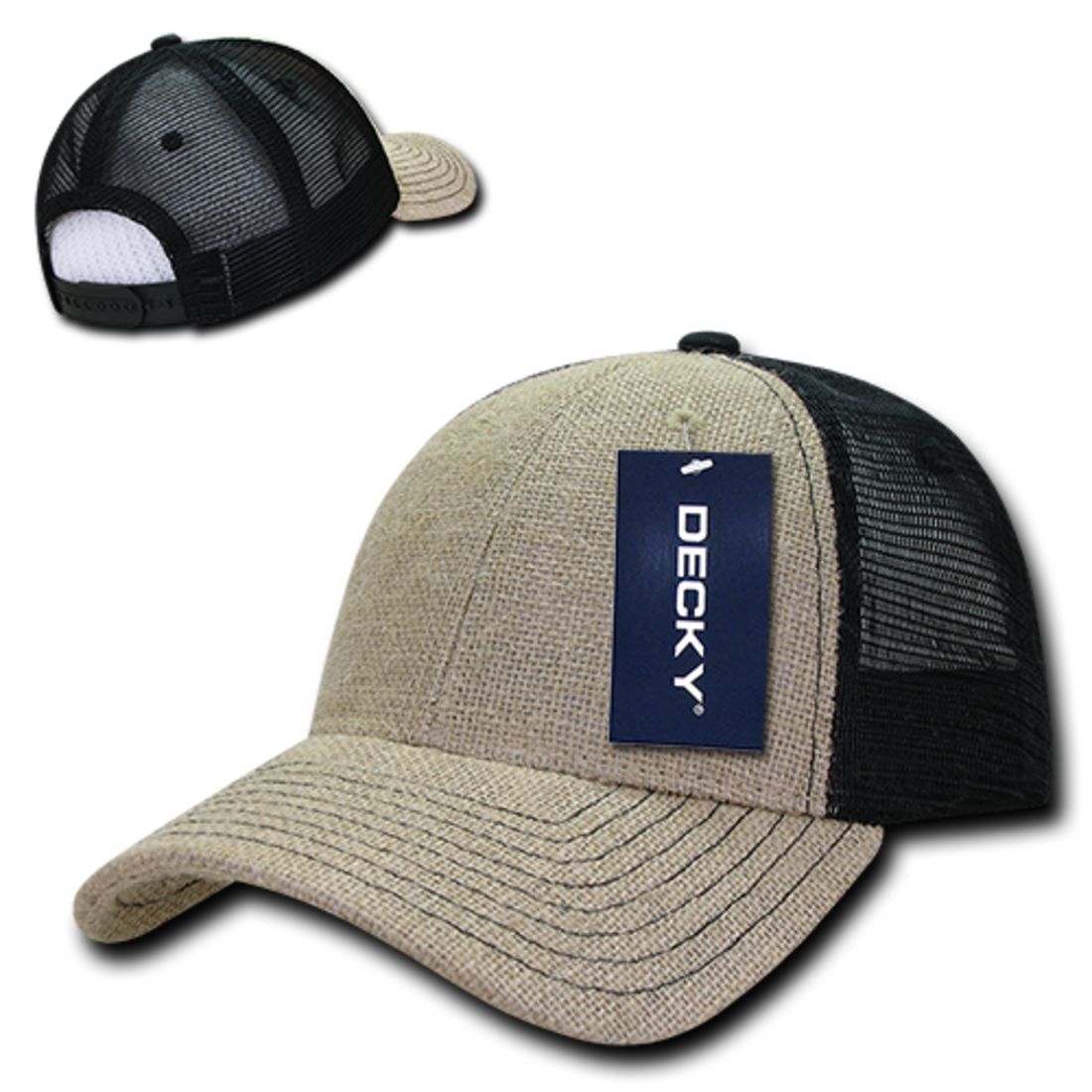 Decky 1136 Low Profile Jute Trucker Hats 6 Panel Curved Bill Baseball Caps Wholesale