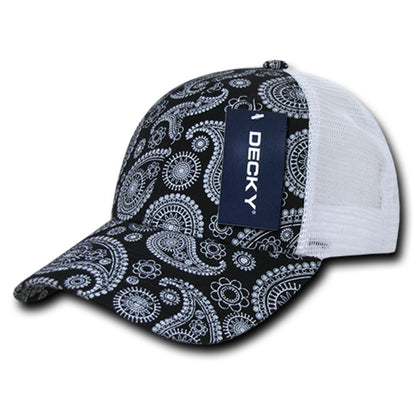 Decky 1144 Paisley Trucker Snapback Hats Low Profile 6 Panel Curved Bill Caps Wholesale