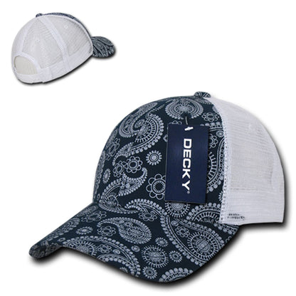 Decky 1144 Paisley Trucker Snapback Hats Low Profile 6 Panel Curved Bill Caps Wholesale