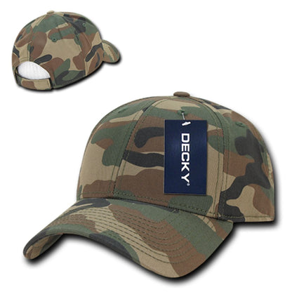 Decky 217 Structured Camouflage Hats Low Profile 6 Panel Curved Bill Caps