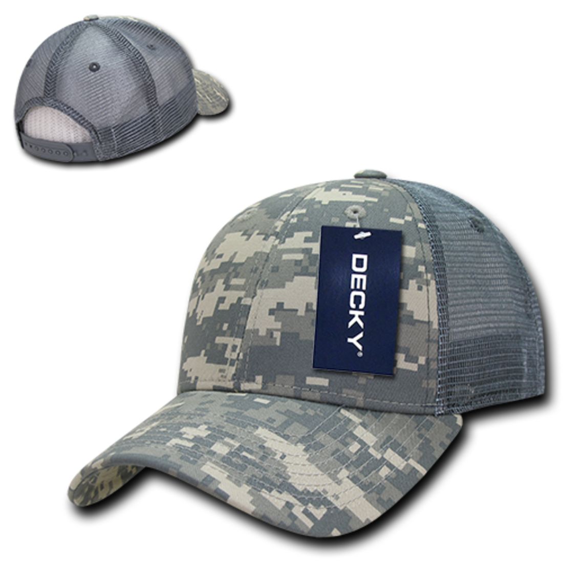 Decky 218 Structured Camo Trucker Hats Low Profile 6 Panel Curved Bill Caps Wholesale