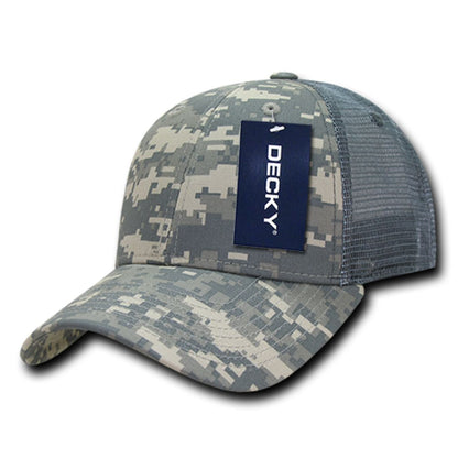 Decky 218 Structured Camo Trucker Hats Low Profile 6 Panel Curved Bill Caps Wholesale