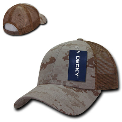 Decky 218 Structured Camo Trucker Hats Low Profile 6 Panel Curved Bill Caps Wholesale