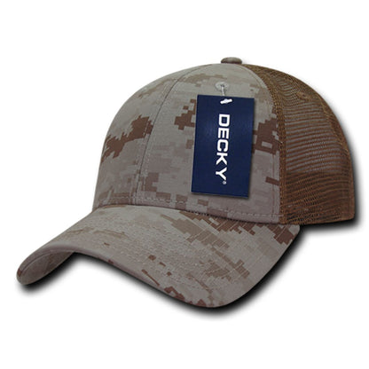 Decky 218 Structured Camo Trucker Hats Low Profile 6 Panel Curved Bill Caps Wholesale