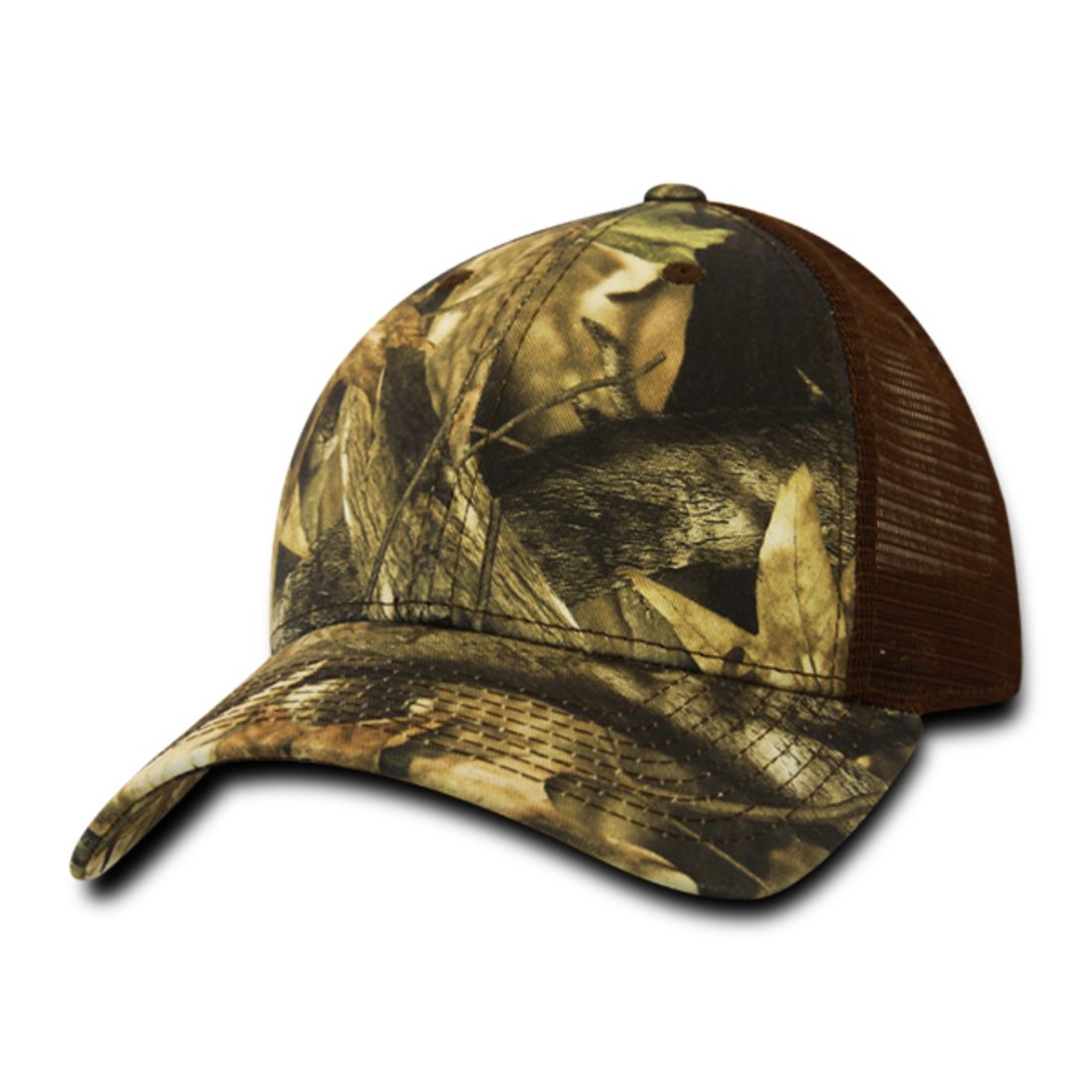 Decky 218 Structured Camo Trucker Hats Low Profile 6 Panel Curved Bill Caps Wholesale