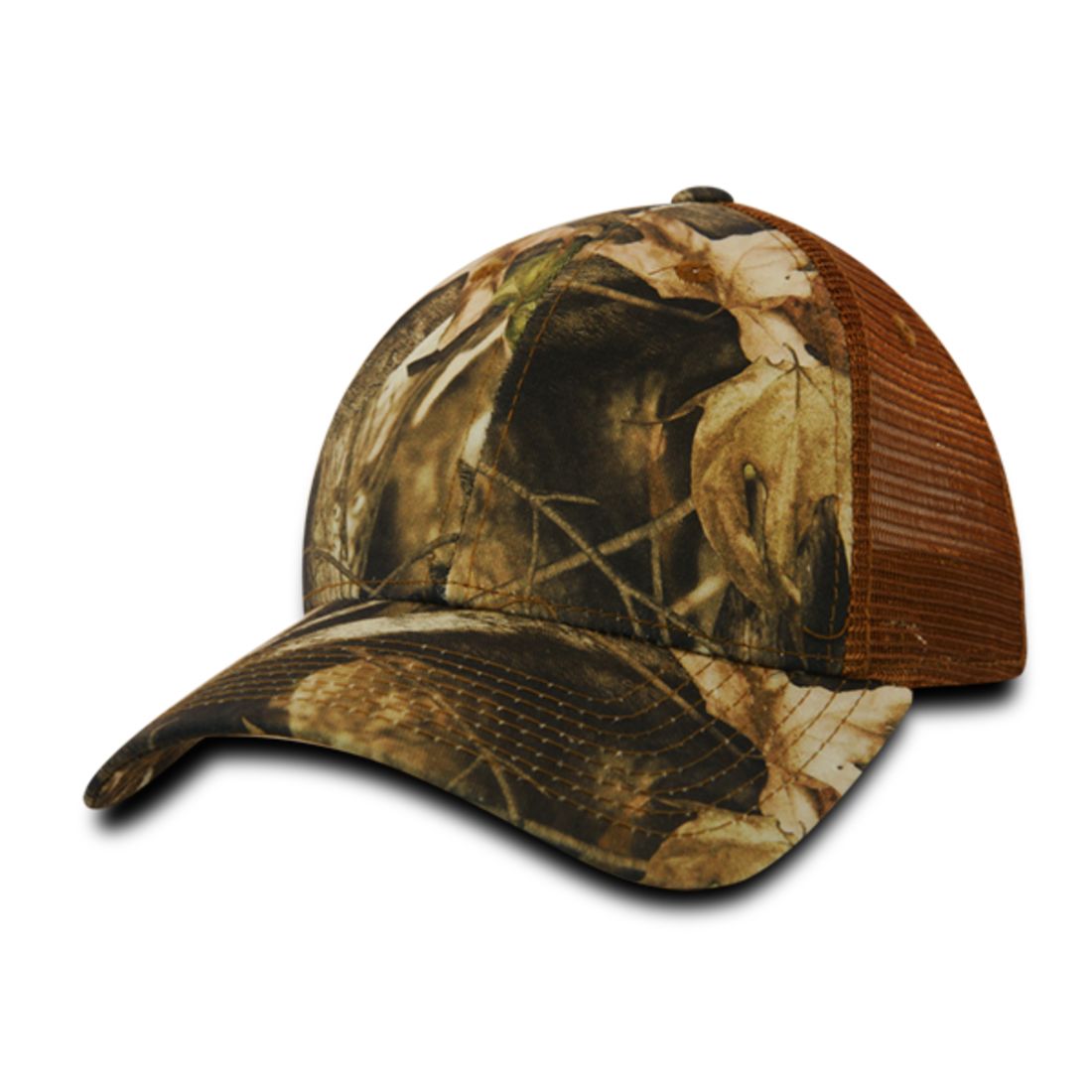 Decky 218 Structured Camo Trucker Hats Low Profile 6 Panel Curved Bill Caps Wholesale