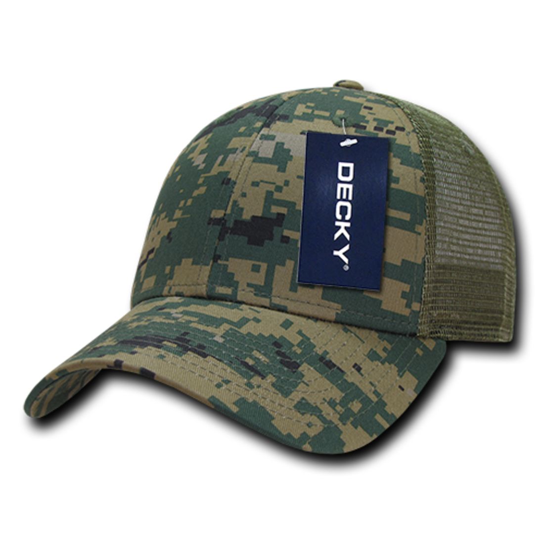 Decky 218 Structured Camo Trucker Hats Low Profile 6 Panel Curved Bill Caps Wholesale