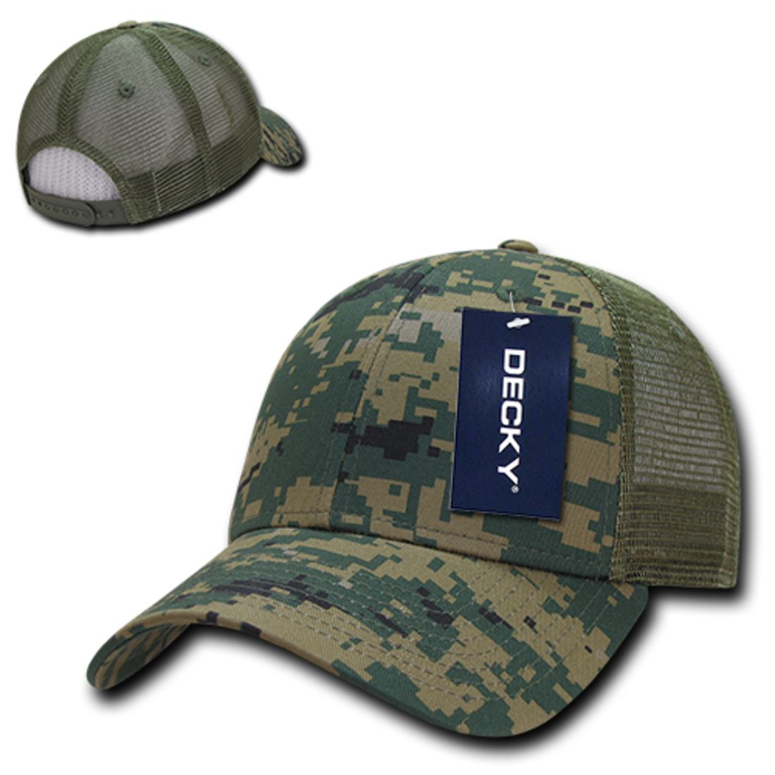 Decky 218 Structured Camo Trucker Hats Low Profile 6 Panel Curved Bill Caps Wholesale