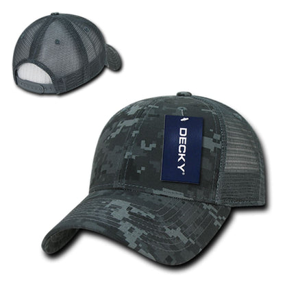 Decky 218 Structured Camo Trucker Hats Low Profile 6 Panel Curved Bill Caps Wholesale