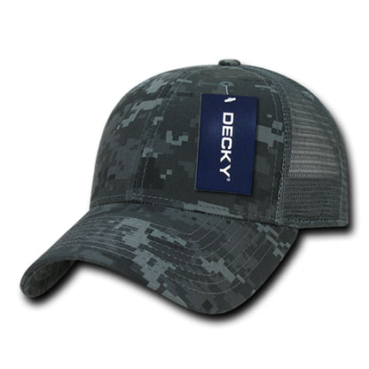 Decky 218 Structured Camo Trucker Hats Low Profile 6 Panel Curved Bill Caps Wholesale