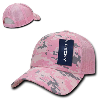 Decky 218 Structured Camo Trucker Hats Low Profile 6 Panel Curved Bill Caps Wholesale