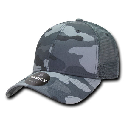 Decky 218 Structured Camo Trucker Hats Low Profile 6 Panel Curved Bill Caps Wholesale