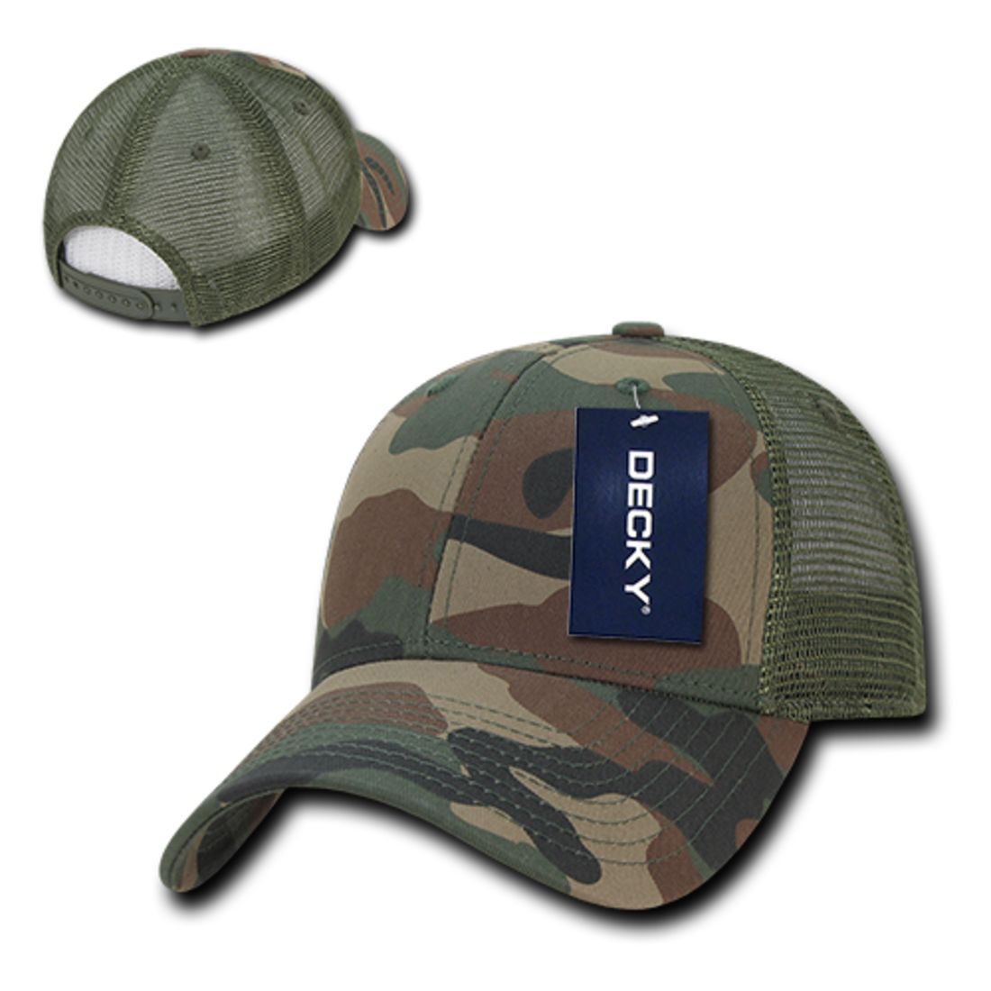 Decky 218 Structured Camo Trucker Hats Low Profile 6 Panel Curved Bill Caps Wholesale