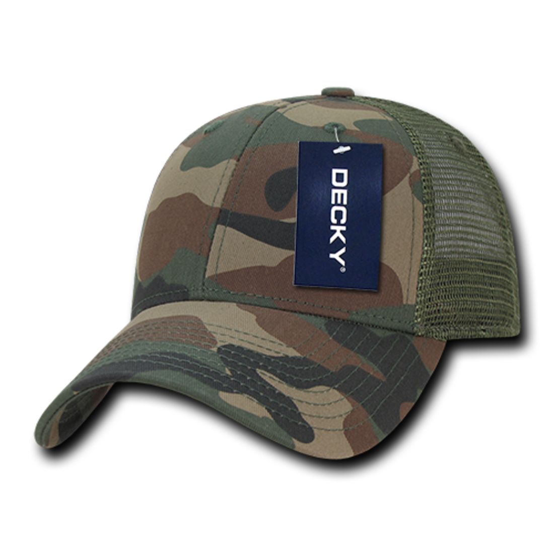 Decky 218 Structured Camo Trucker Hats Low Profile 6 Panel Curved Bill Caps Wholesale