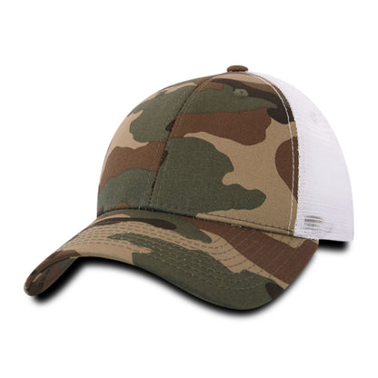 Decky 218 Structured Camo Trucker Hats Low Profile 6 Panel Curved Bill Caps Wholesale