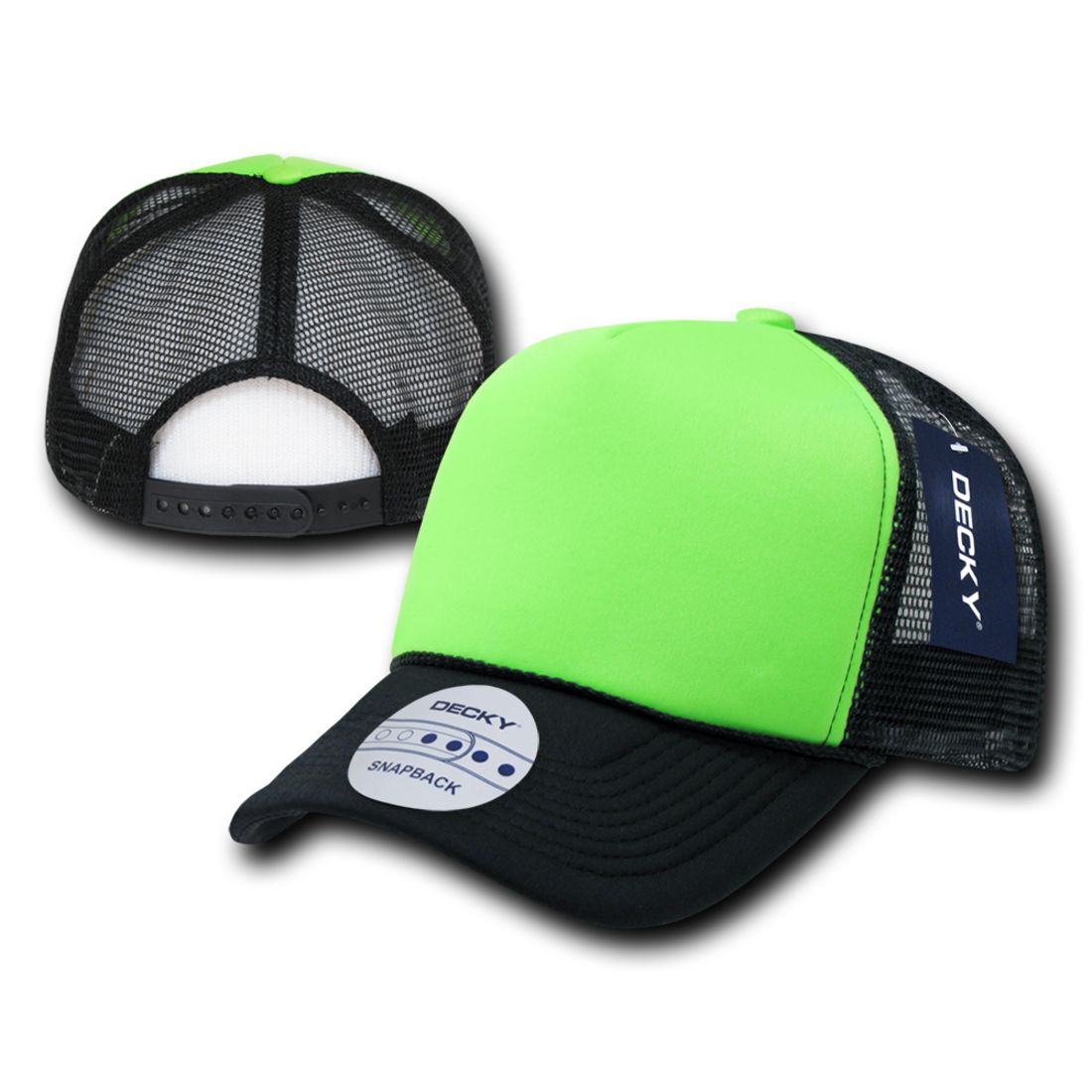 Decky 220 Two Tone Neon Foam Mesh Trucker Hats 5 Panel Curved Bill Baseball Caps Wholesale