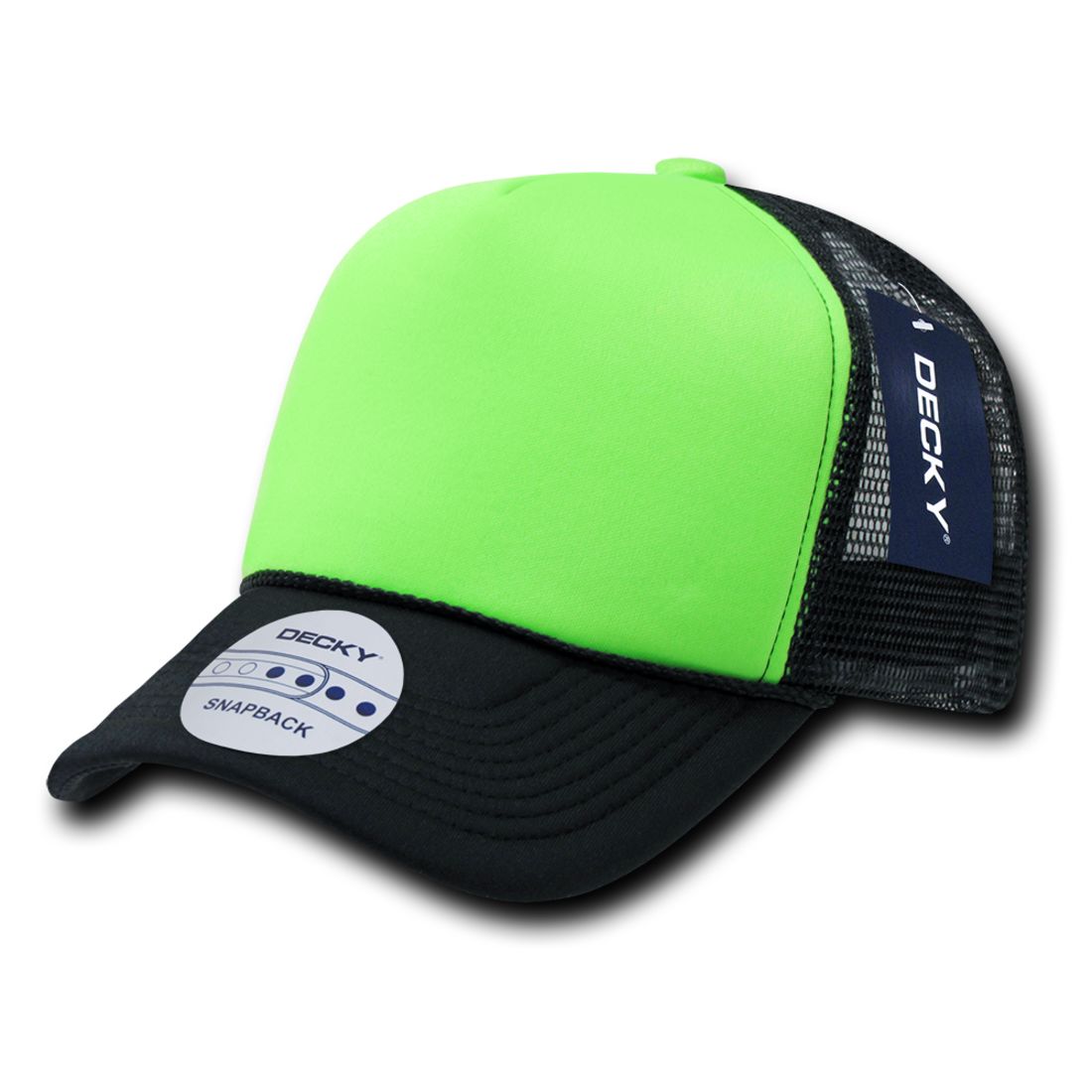 Decky 220 Two Tone Neon Foam Mesh Trucker Hats 5 Panel Curved Bill Baseball Caps Wholesale