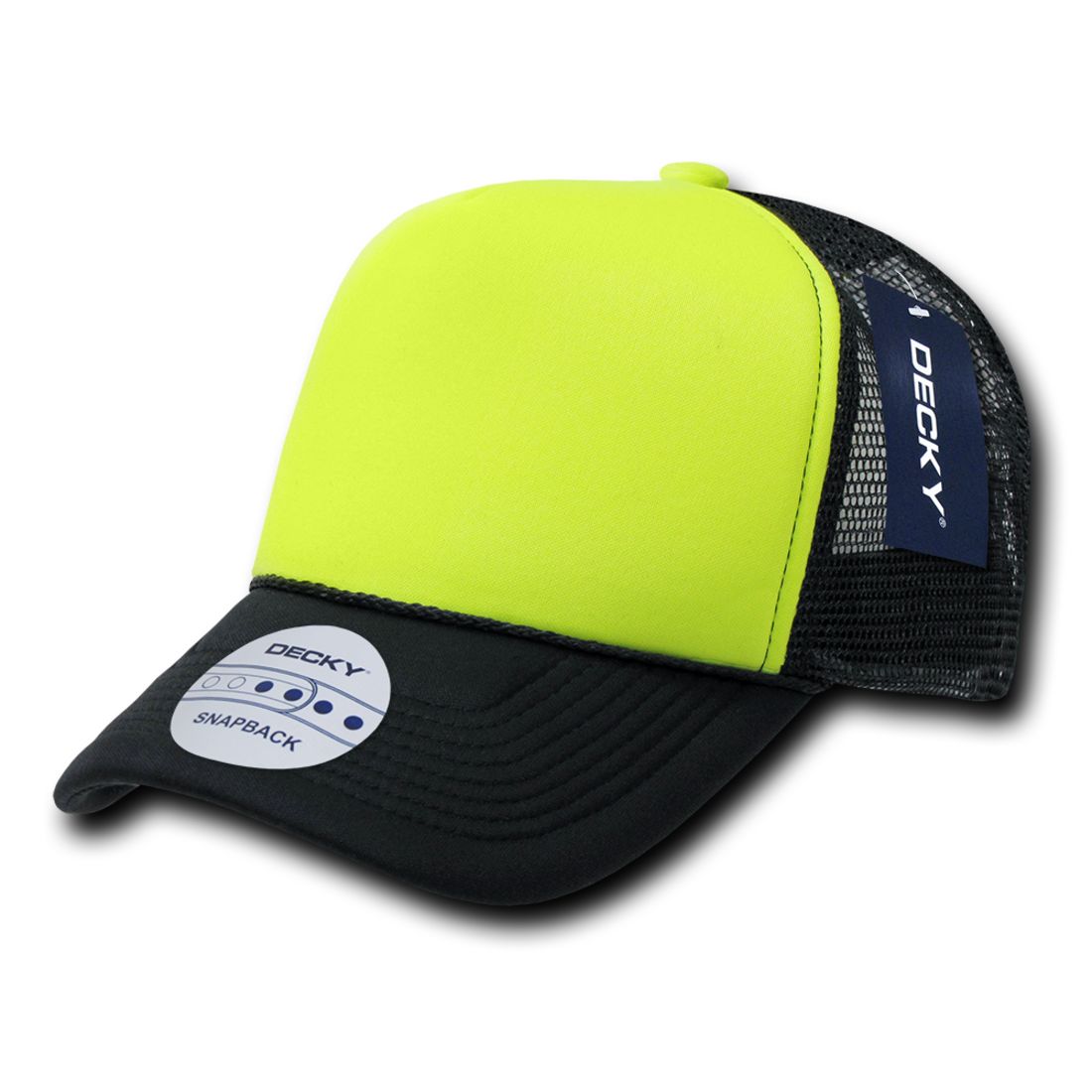 Decky 220 Two Tone Neon Foam Mesh Trucker Hats 5 Panel Curved Bill Baseball Caps Wholesale