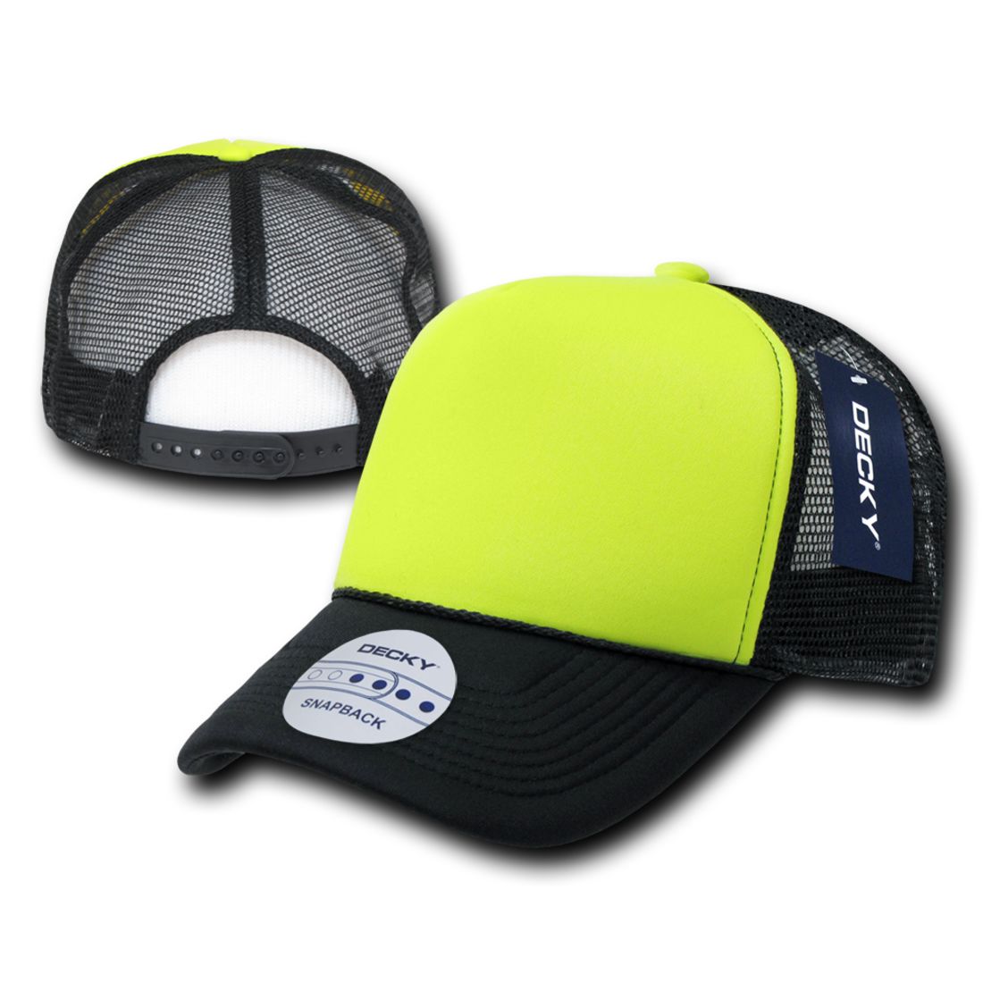 Decky 220 Two Tone Neon Foam Mesh Trucker Hats 5 Panel Curved Bill Baseball Caps Wholesale