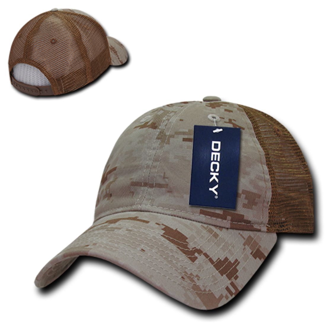 Decky 225 Camo Trucker Hats Low Profile 6 Panel Curved Bill Baseball Caps Wholesale